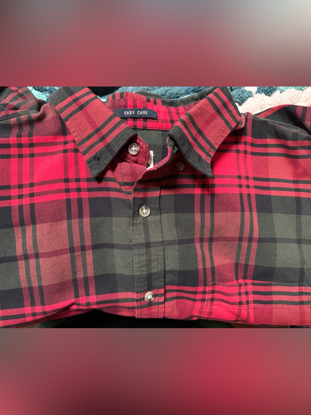 St John Bay- Red and Black Plaid Button-Up Shirt (men large) holiday photo wear